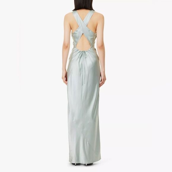 Reformation Anaiis Silk Draped-Neck Maxi Dress in Aquamarine Size 8 NWT - Picture 5 of 9